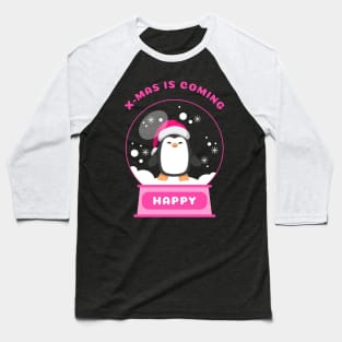 Xmas Is Coming Happy Penguin (Pink) Baseball T-Shirt